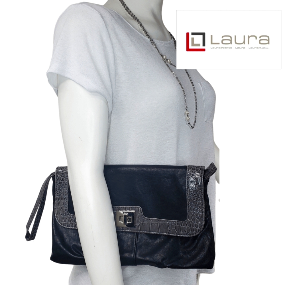 Faux Leather and Faux Snake Skin Laura Clutch style Bag with Wrist Strap